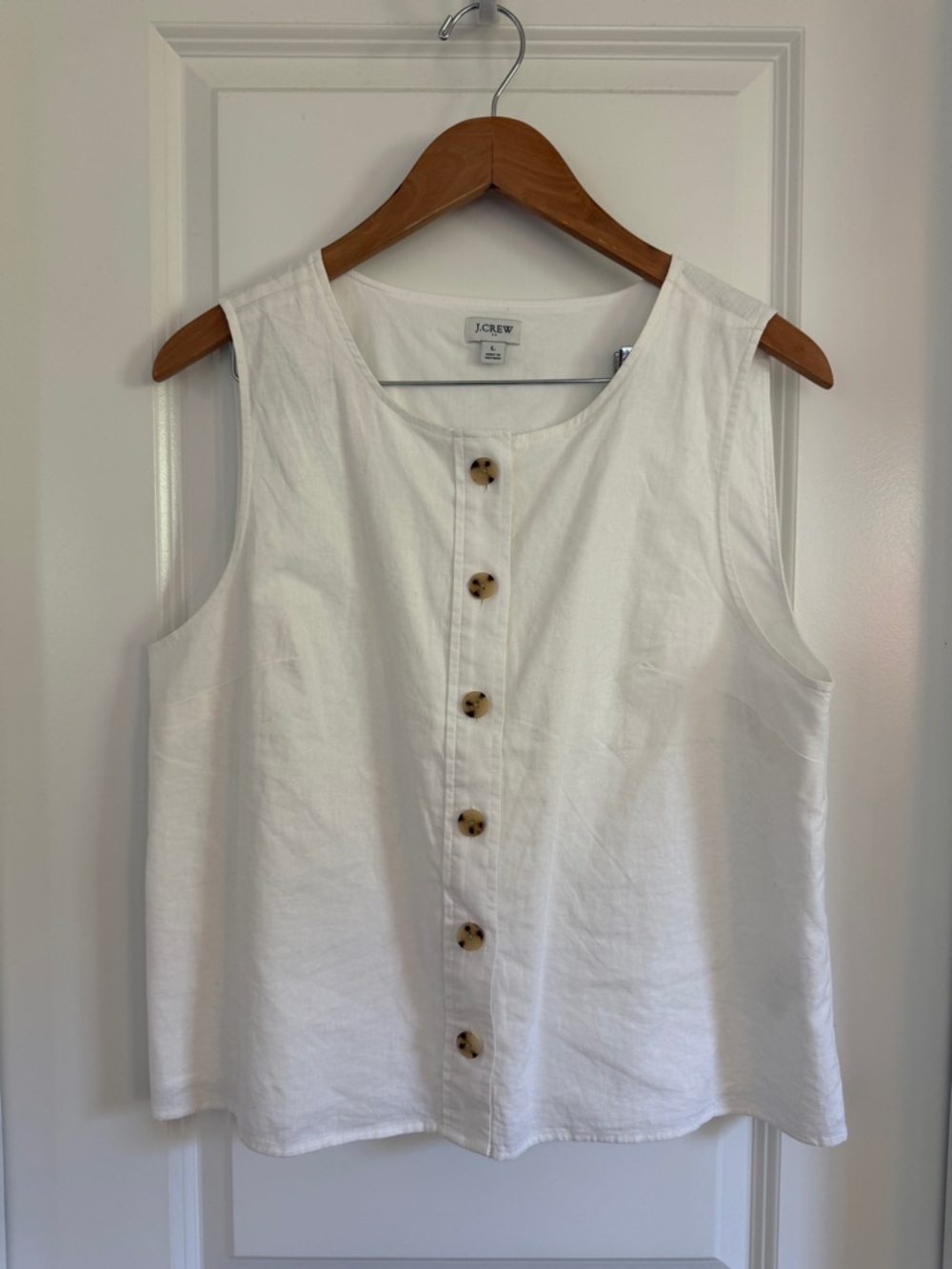 J Crew White Linen Blend Button Front Sleeveless Top ~ Size Large
